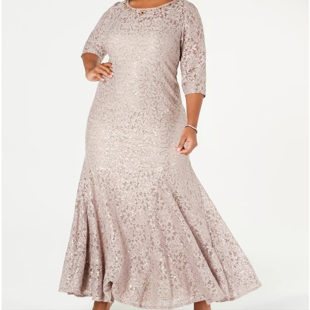Cindy USA Sequined 3/4 Sleeve Blush Mermaid Maxi Dress SZ 3X
